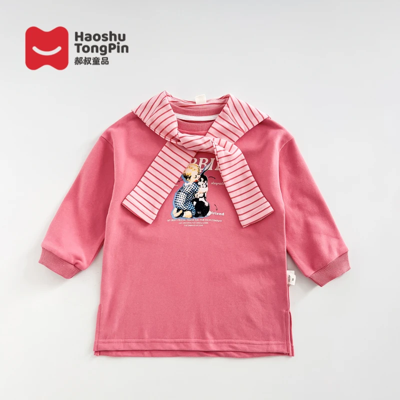 HE3303  女童春秋新款披肩长袖T恤小女孩洋气时髦韩版儿童衣服