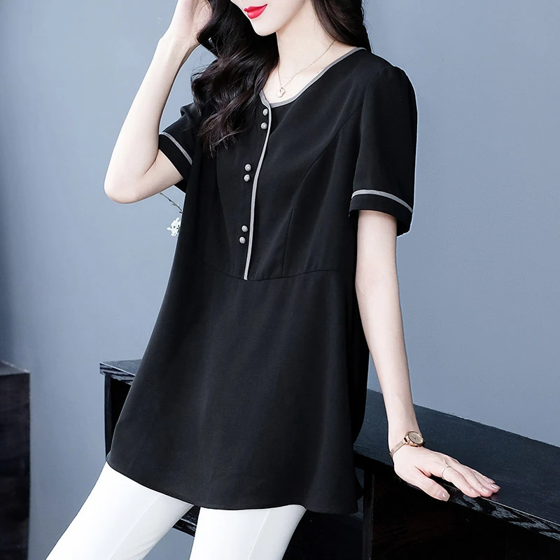 大码女装夏季新款妈妈装气质洋气时尚宽松显瘦遮肉减龄上衣ZB5122