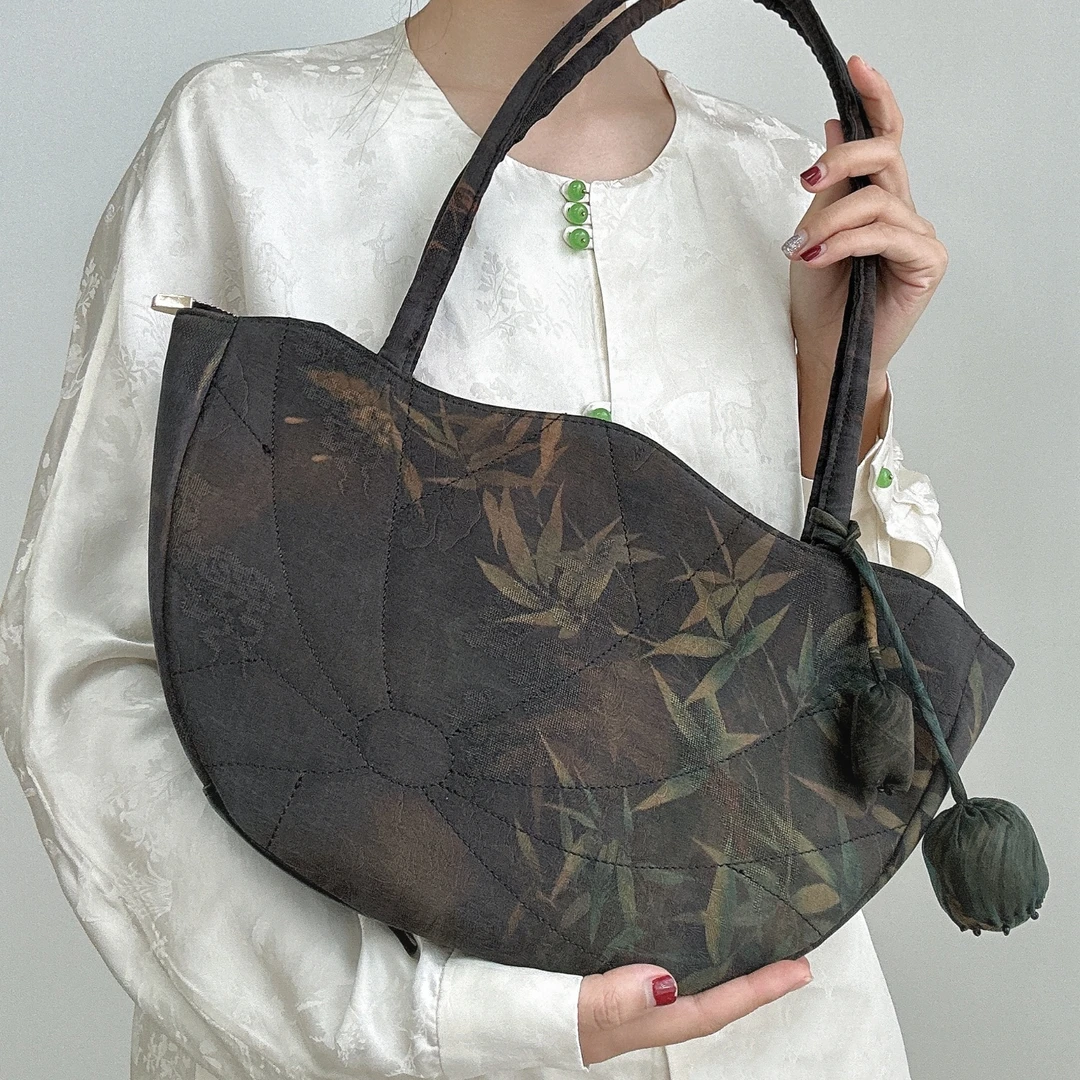 【虞听】国风桑蚕丝复古香云纱托特包手拎包休闲单肩包百搭文艺女包