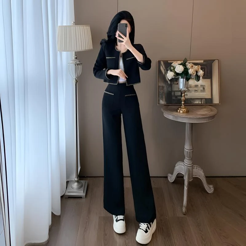 秋冬新款小香风气质套装女2024轻熟风高级感开衫上衣直筒裤两件套