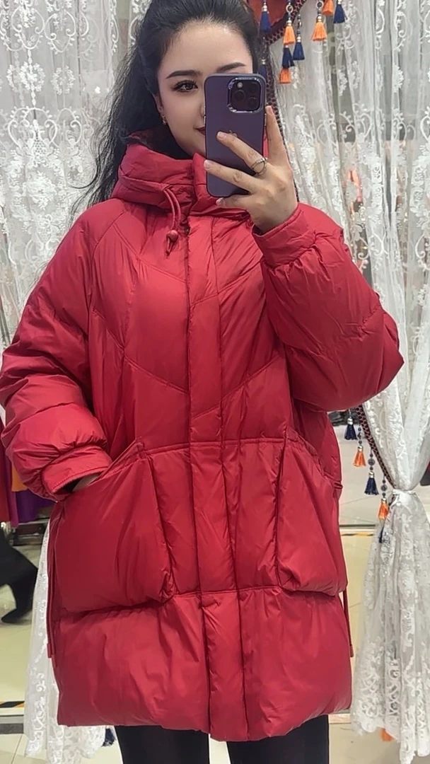 冬季中款连帽棉服宽松大码保暖外套韩版时尚