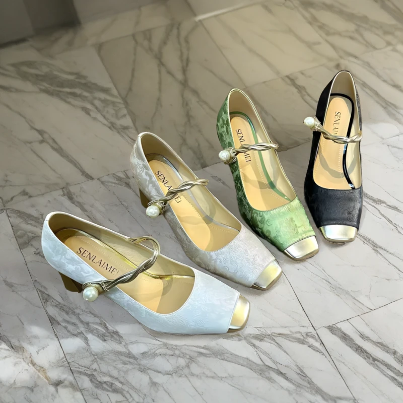 ..气质方头高跟鞋/8518/33-40 新款国风配裙子浅口单鞋