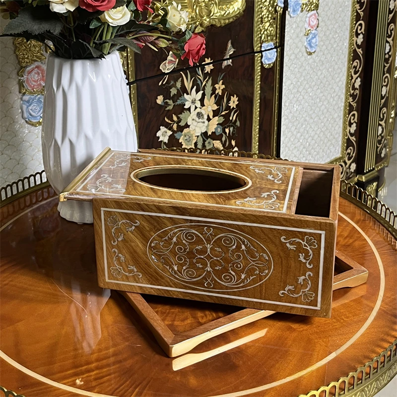 螺钿工艺全彩贝壳镶嵌多功能纸巾盒轻奢抽纸盒装饰贝壳镶嵌纸巾盒