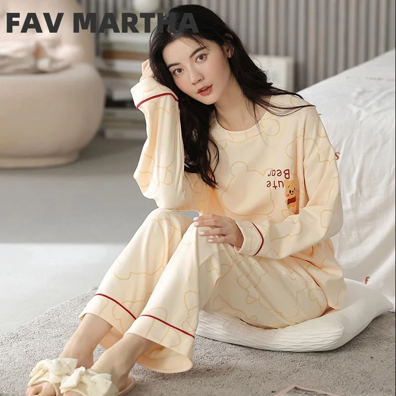 FAVMARTHA都市小熊睡衣女春秋季棉质长袖新款可外穿秋款公仔家居