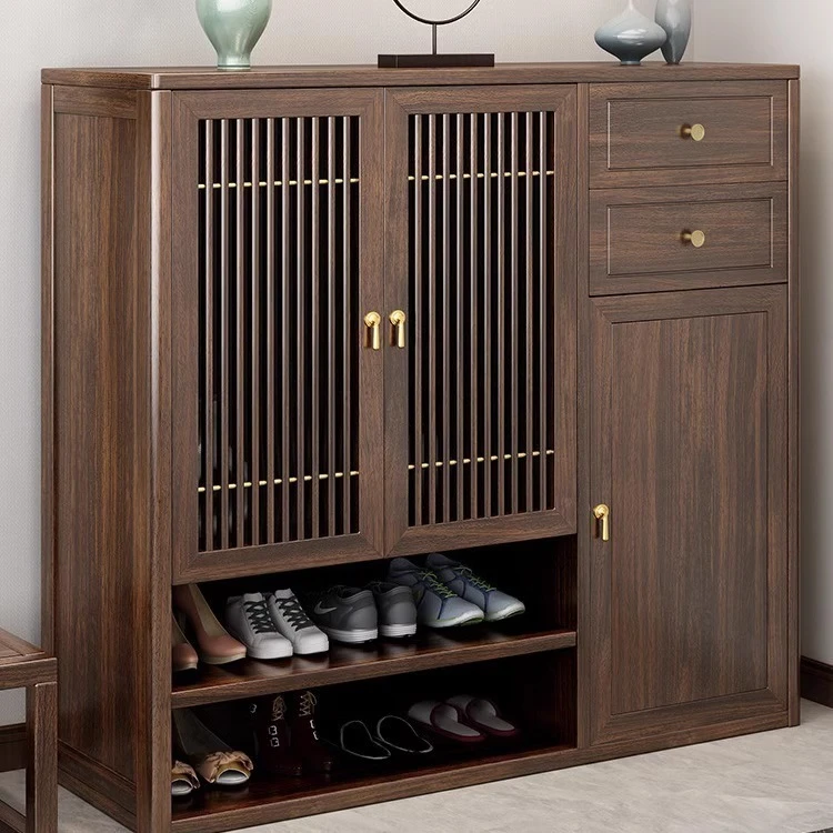 新中式乌金木鞋柜简约现代大容量家用客厅玄关收纳柜