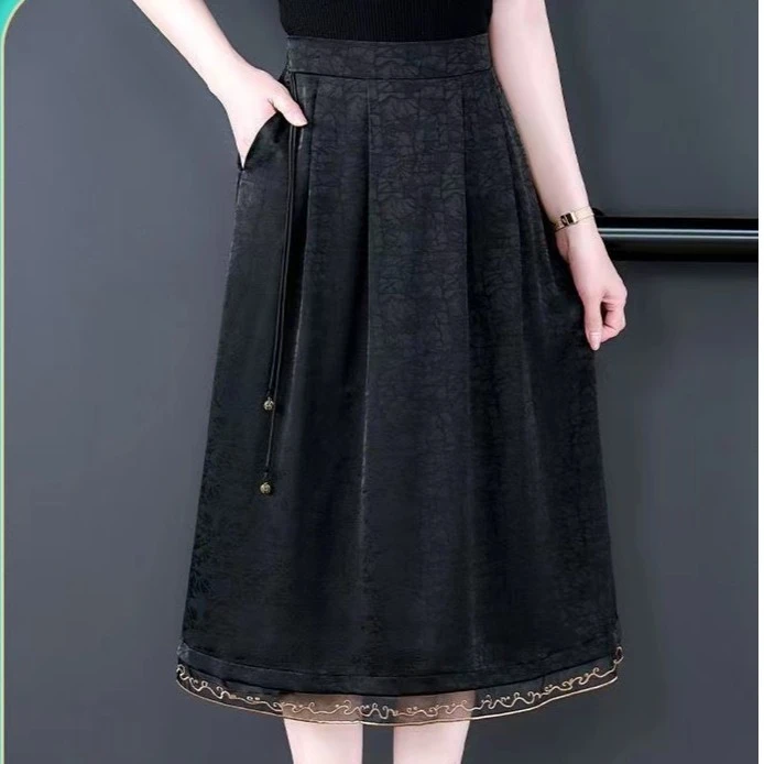 定制新款龟裂纹流苏重磅刺绣半身裙百搭时尚