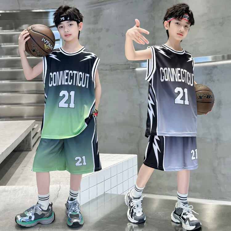 男童夏季运动套装24新款中大童男孩无袖篮球服儿童无袖冰丝速干服