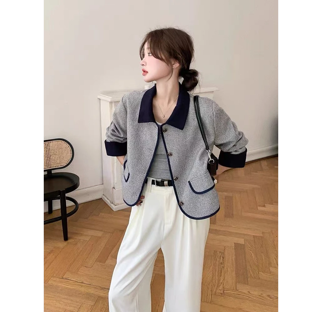 B159-短款翻领小香风外套女春秋新款韩系气质高级感超好看上衣