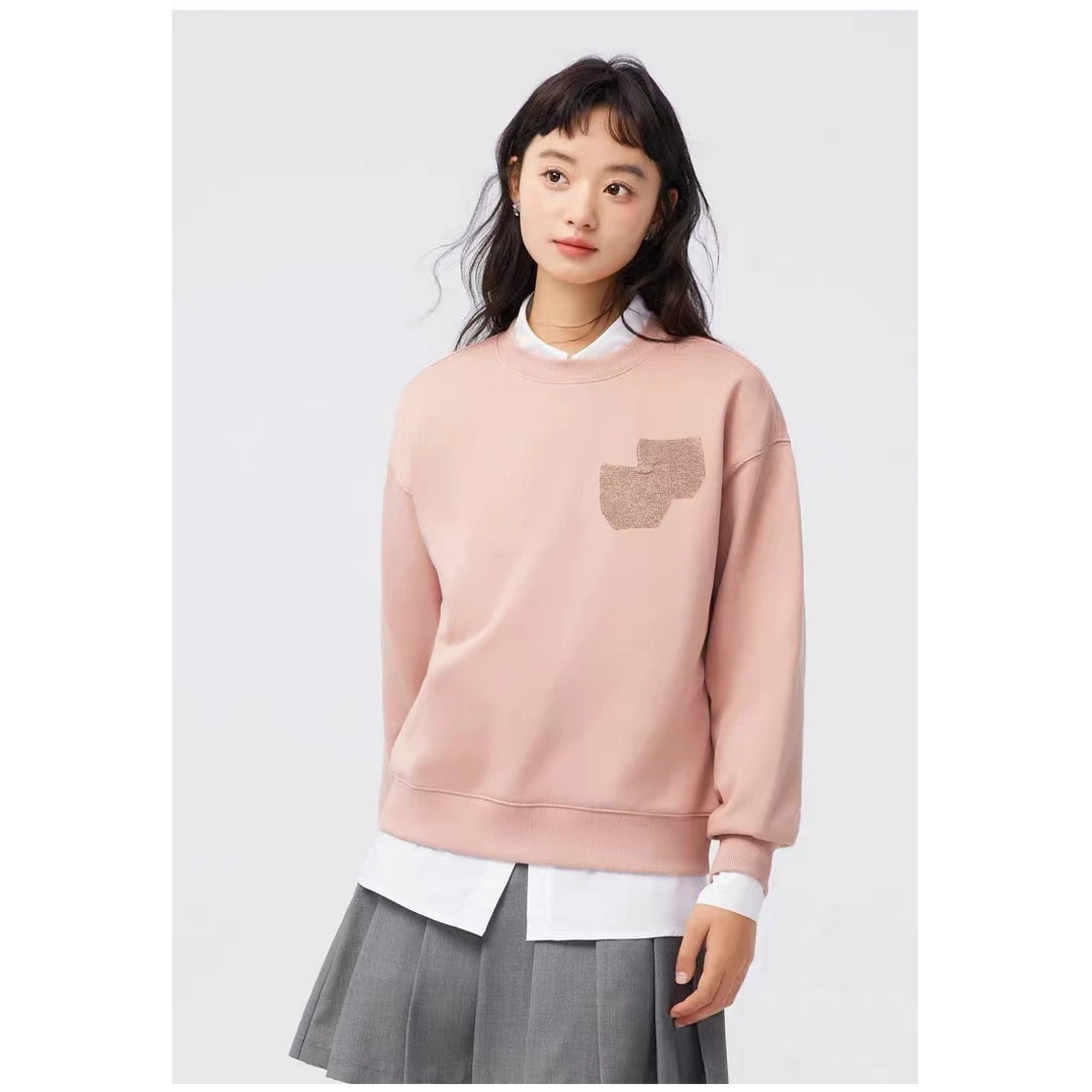 B182-【日单】秋季新品全棉圆领休闲简约百搭宽松卫衣打底上衣女