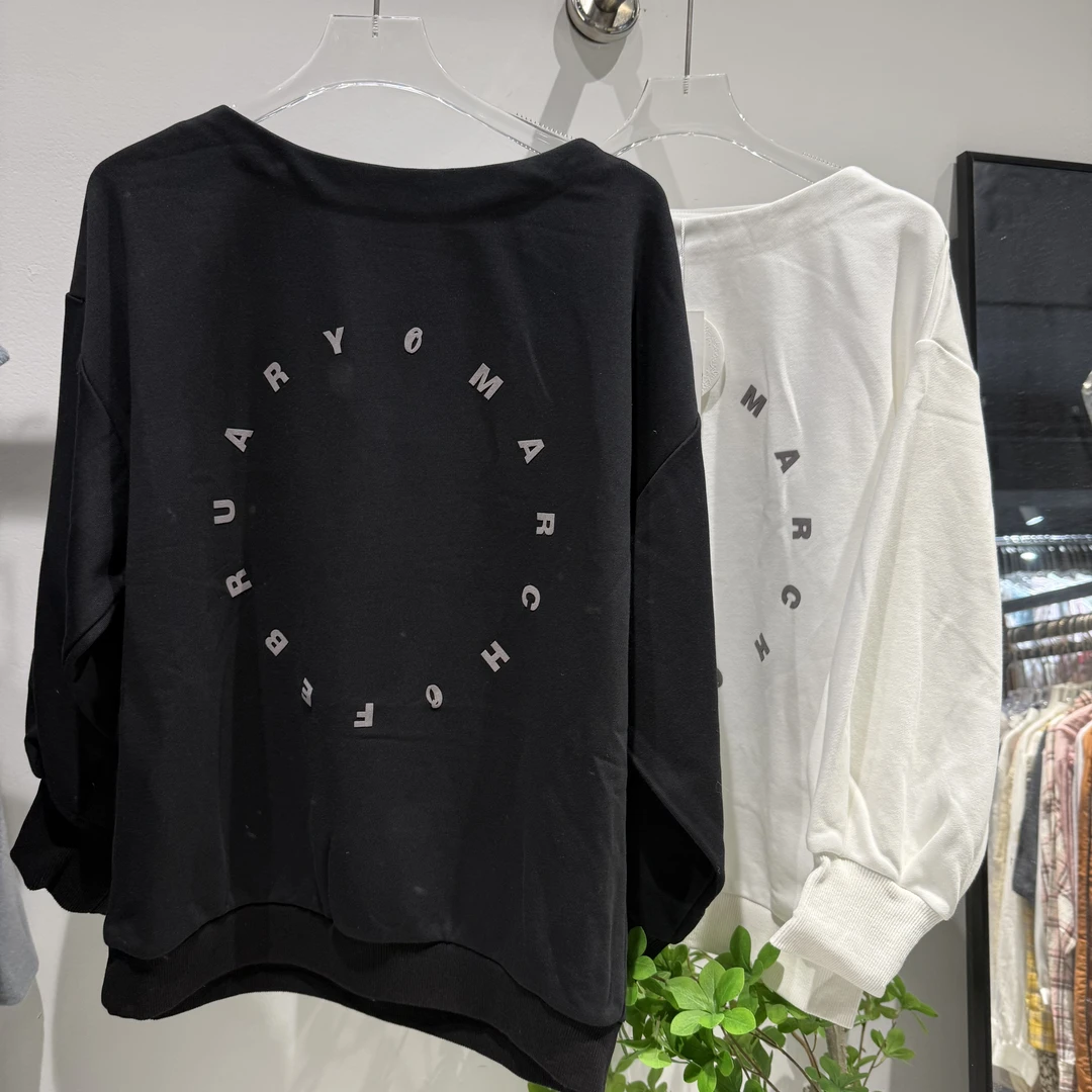 D043-【日单】简约百搭字母印花休闲男女韩版情侣宽松卫衣