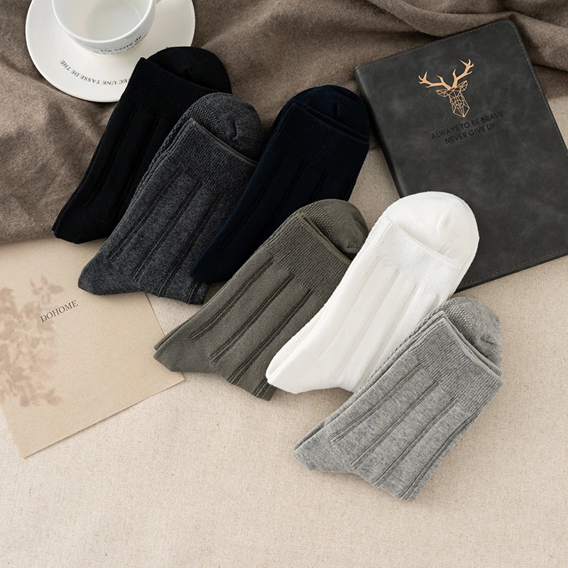 【6双 秋冬季棉袜】男士中筒双不勒脚加厚纯色袜子吸汗透气不臭脚