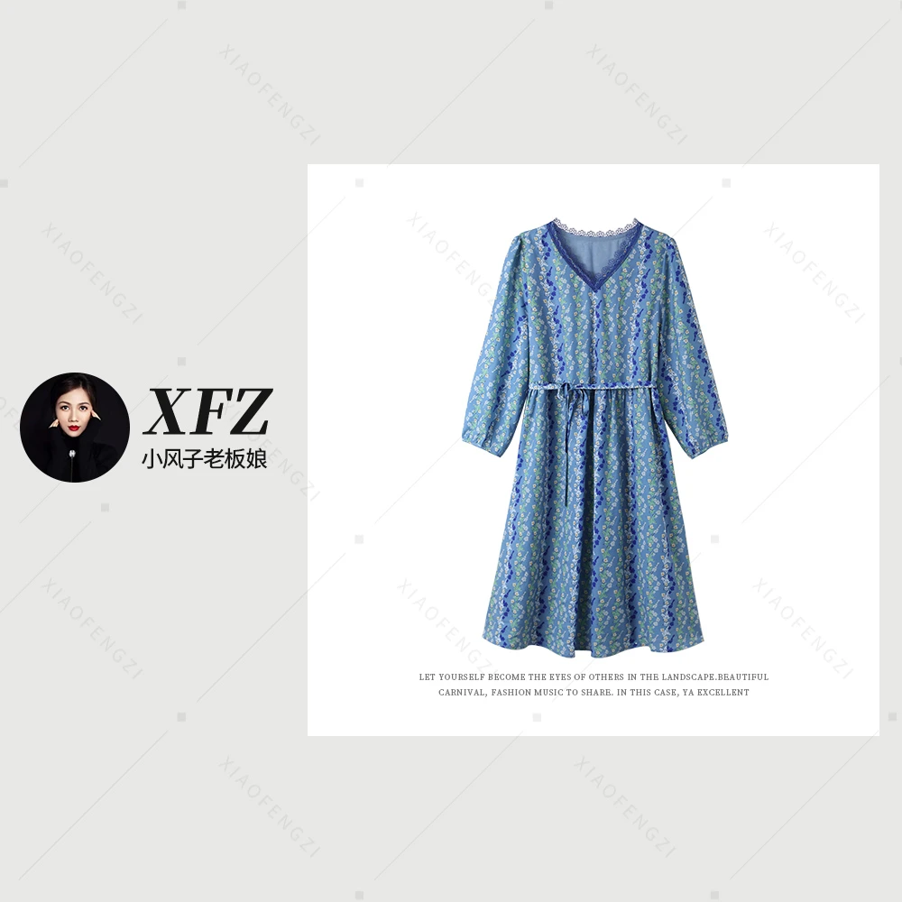 品牌单  碎花宽松显瘦绑带温柔风连衣裙3731140021