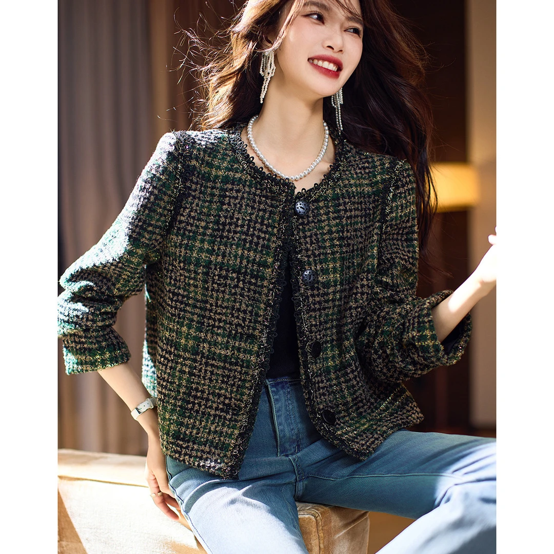 时尚气质小香风格子高级感女式外套