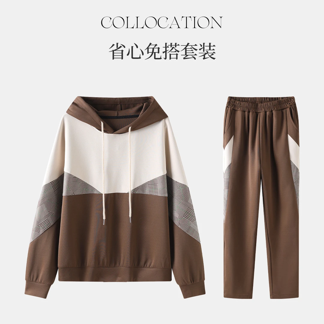 气质休闲显瘦拼接撞色连帽减龄女装运动套装1141210015