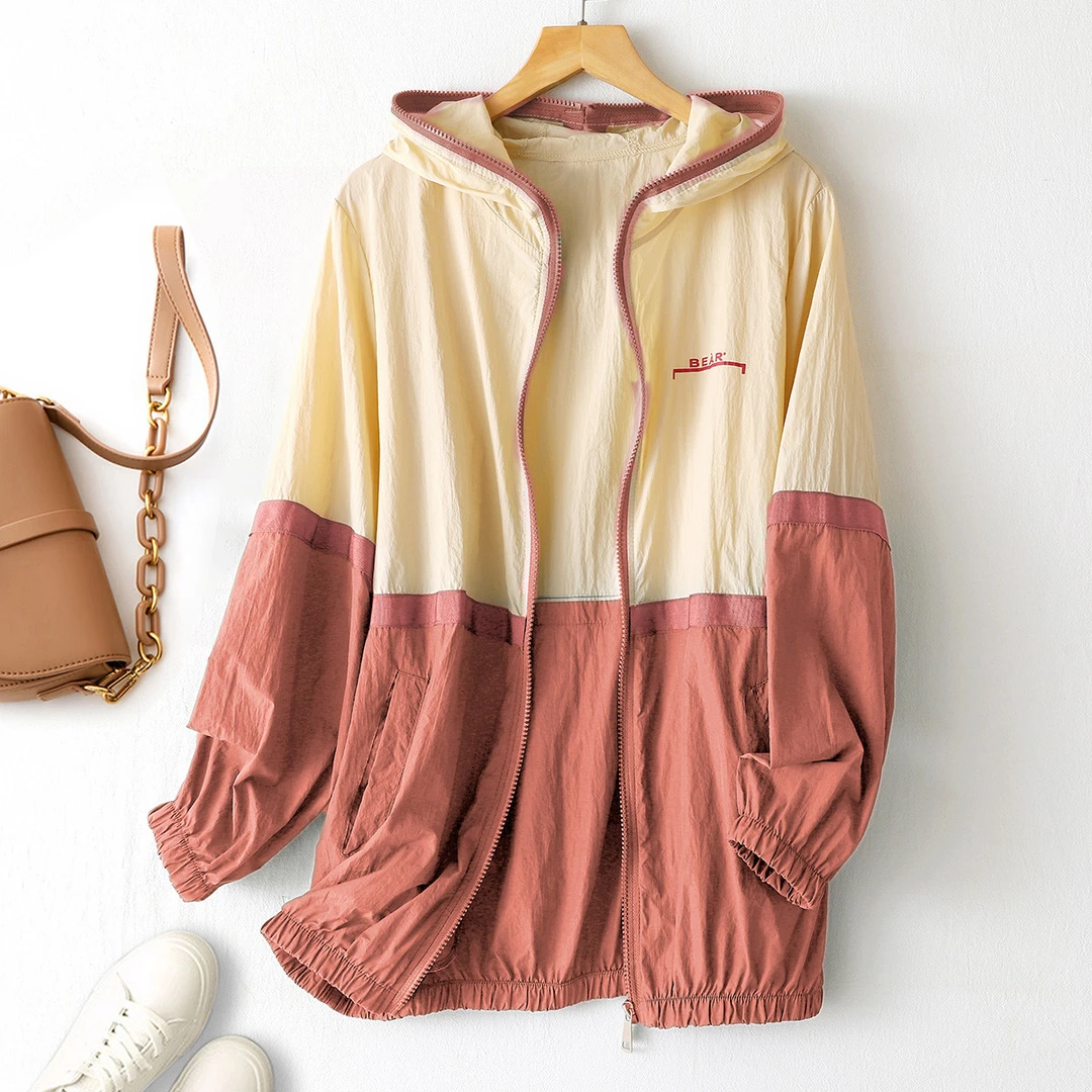 撞色拼接印花字母舒适薄款空调服上衣女式外套2432130005