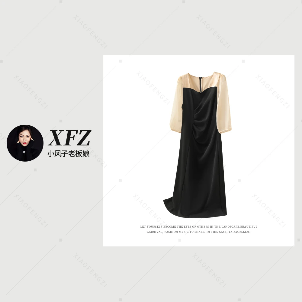 品牌单  欧根纱气质显瘦五分袖连衣裙3722140060