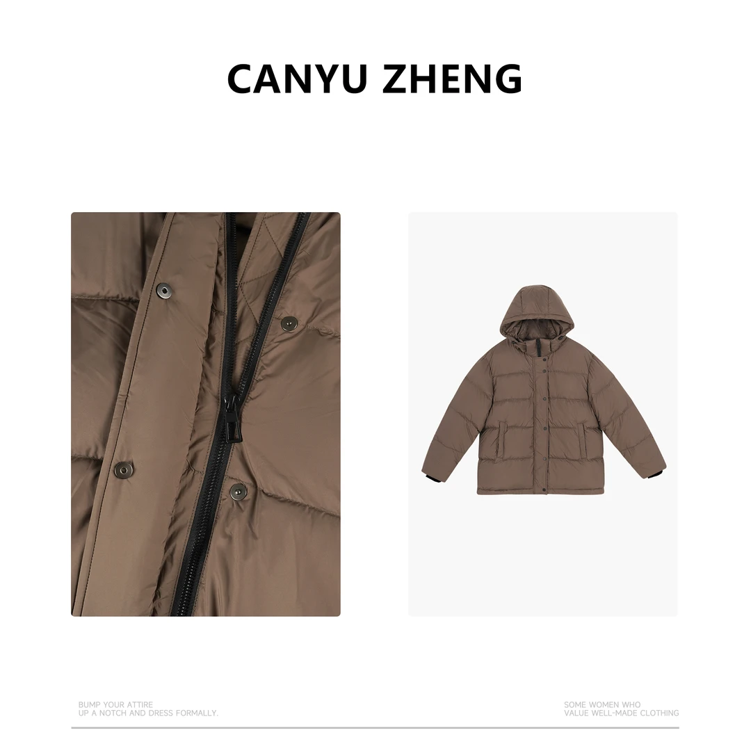 小胡哥&CANYZHENG冬季360度环绕工艺帽子可拆卸中长款鹅绒羽绒服