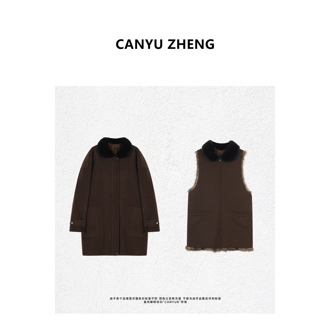 CANYU高端线 四种穿法 俄罗斯进口紫水貂 羊 绒羊 毛面料长款外套