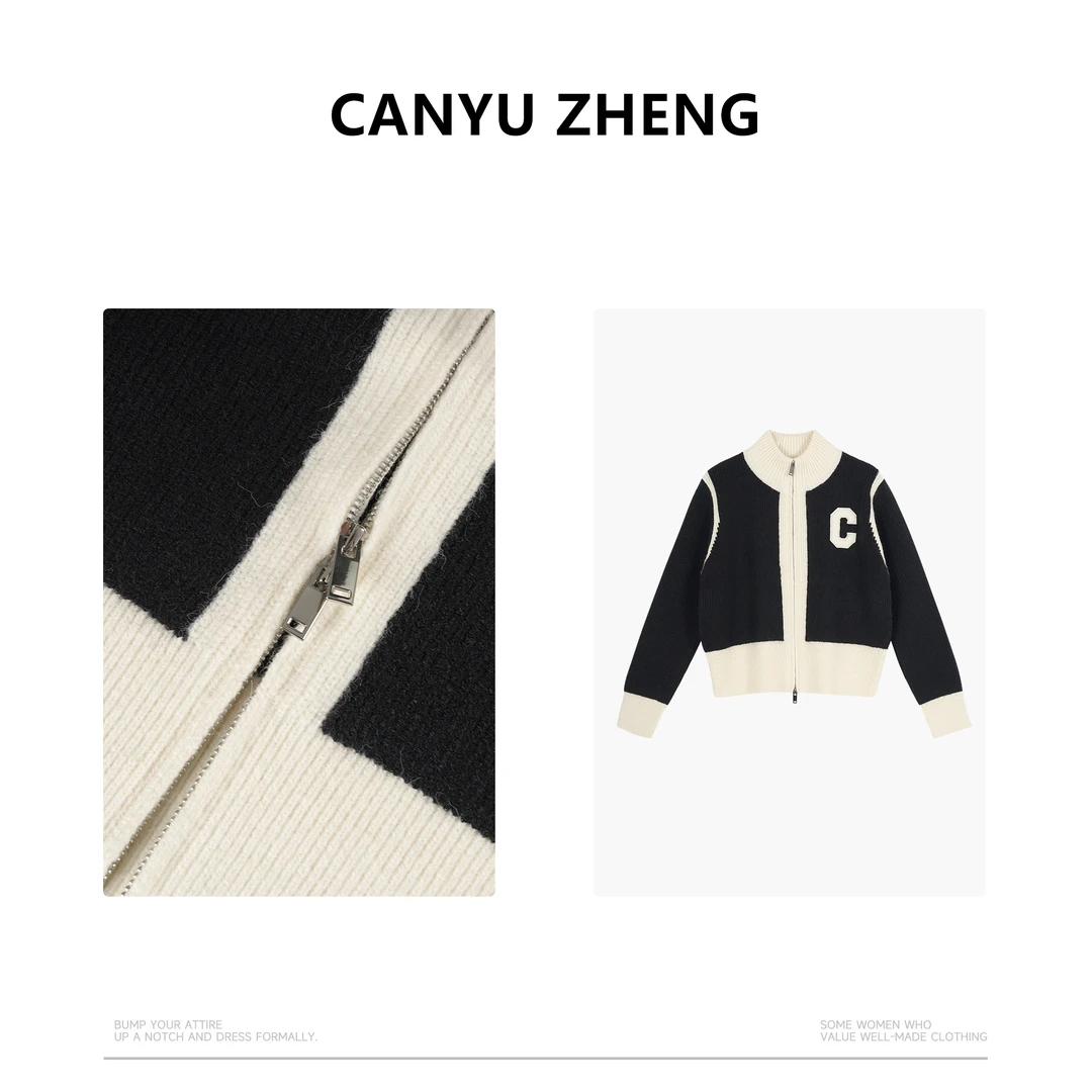 【CANYU ZHENG】秋冬 18支650g北极绒羊毛纱线珠地织法字母拉链毛衣