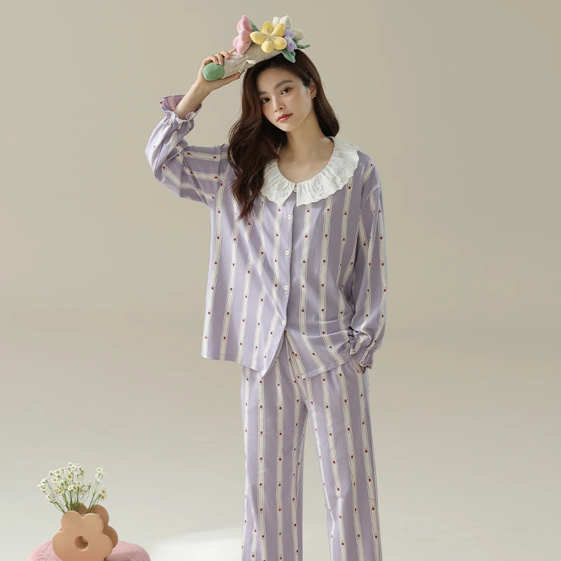 MILORD【玫瑰密语】时尚休闲设计睡衣女长袖抗菌新疆棉可外穿纯棉