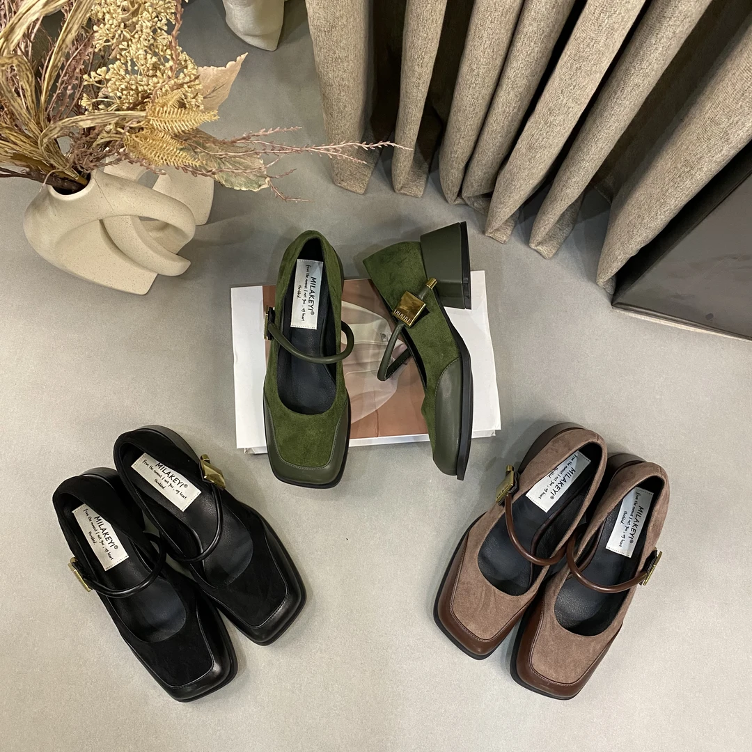 2024秋季新款爆款复古厚底气质时尚百搭简约一字带方扣爆款女单鞋