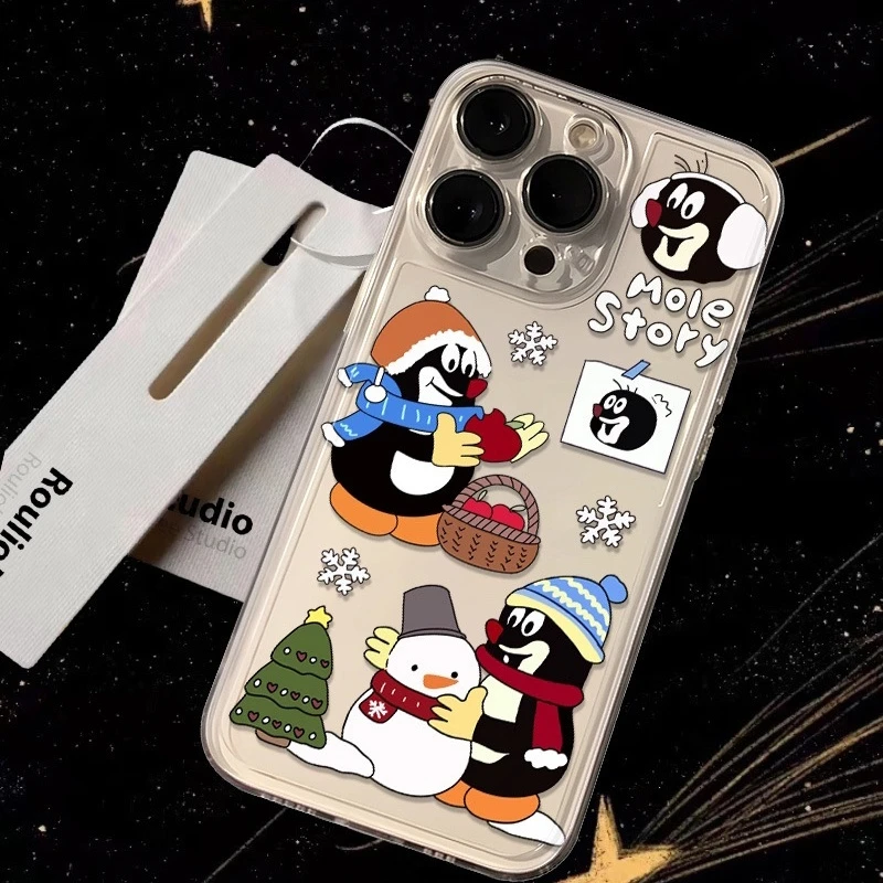 可爱鼹鼠雪人苹果华为iPhone15/14promax手机壳13太空12软壳