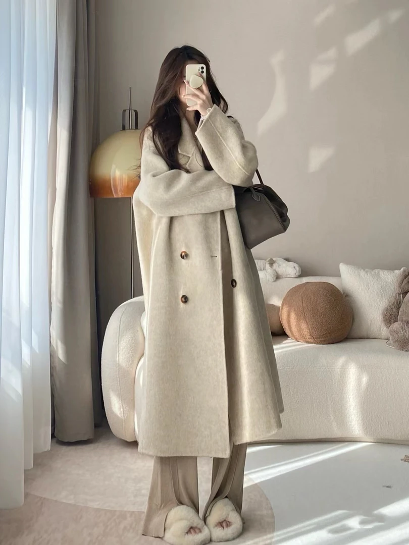 【DY1301-1400】秋冬双面羊毛大衣女士韩版修身中长款