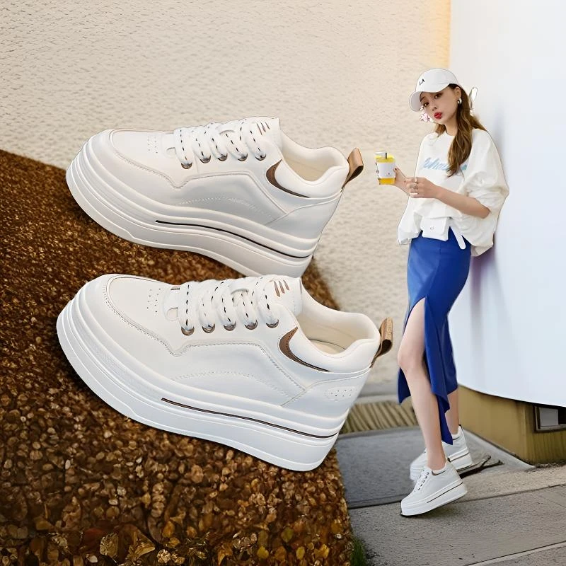 内增高8cm厚底真皮小白鞋女ins韩版显脚小个子松糕鞋2025秋季爆款