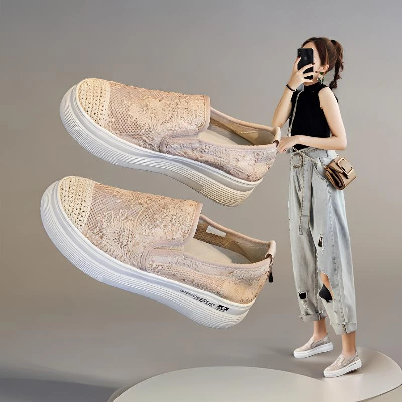 内增高7cm厚底豆豆鞋女百搭透气网面鞋子2025夏季新款软底渔夫鞋