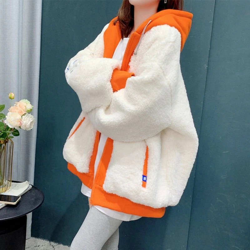 开衫卫衣女秋冬季2025新款设计感外套加绒加厚连帽宽松羊羔绒上衣