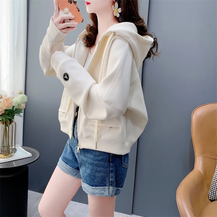 小个子短款纯色拉链卫衣外套女春秋季2025新款洋气休闲慵懒风上衣