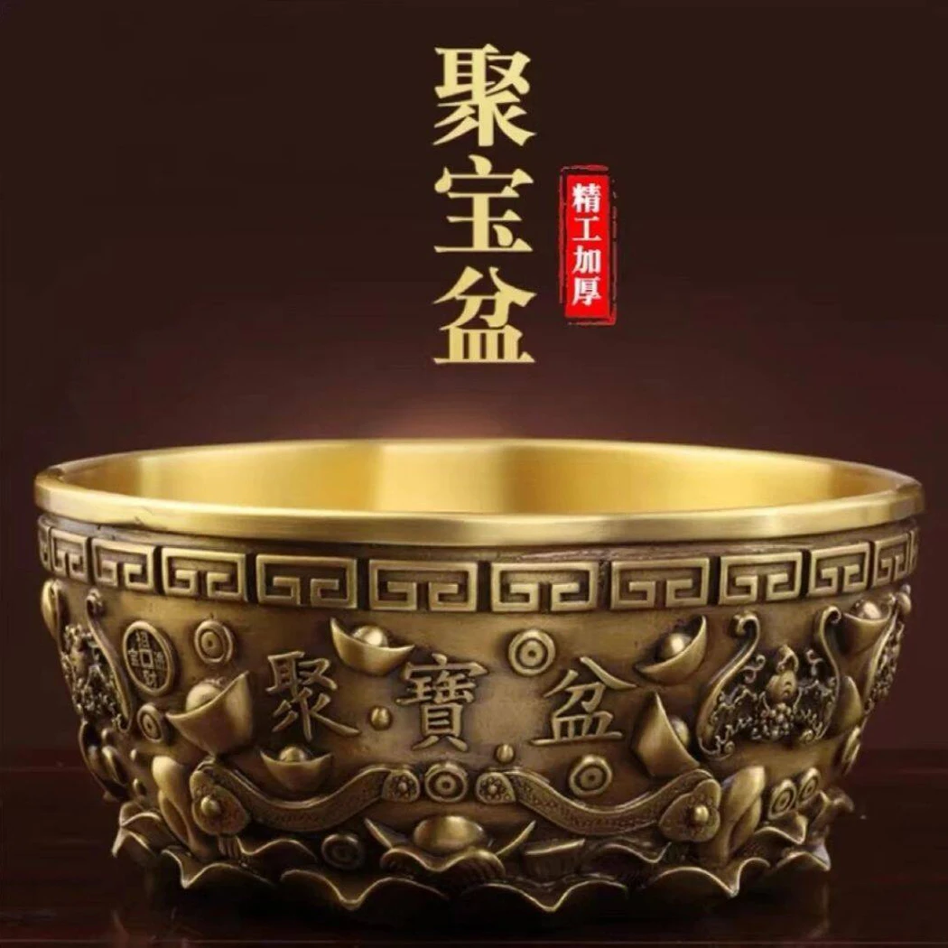【郑氏铜器】特大沈万三黄铜聚宝盆摆件高档开业公司前台居家装饰