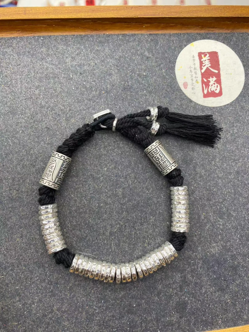 足银手链 手工999足银盘缠编织时尚饰品春夏百搭手编轻奢重工复古