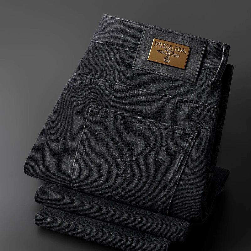 高档秋冬厚款天丝牛仔裤男修身小直筒重工水洗潮流时尚韩版休闲裤