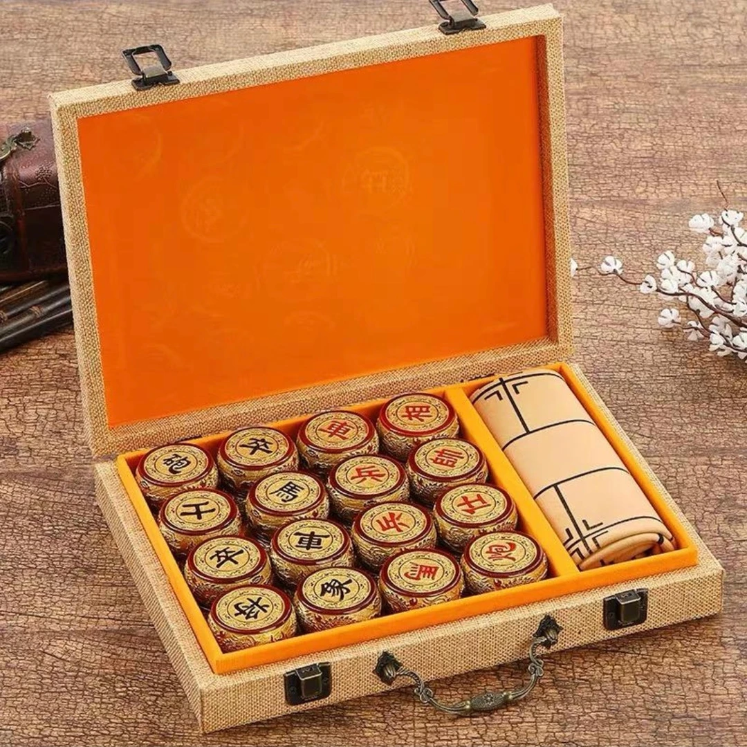 中国象棋6.8金丝楠木小叶桢楠描金九龙大号实木高档精品礼盒装
