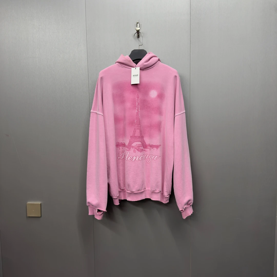 全新未使用 Balenciaga/巴黎世家 水洗做旧铁塔帽衫卫衣/11425/4