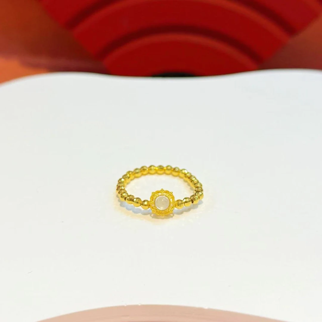 【红娘子】18K金爆闪珠珠翡翠旦面雪花戒圈HNZ8001