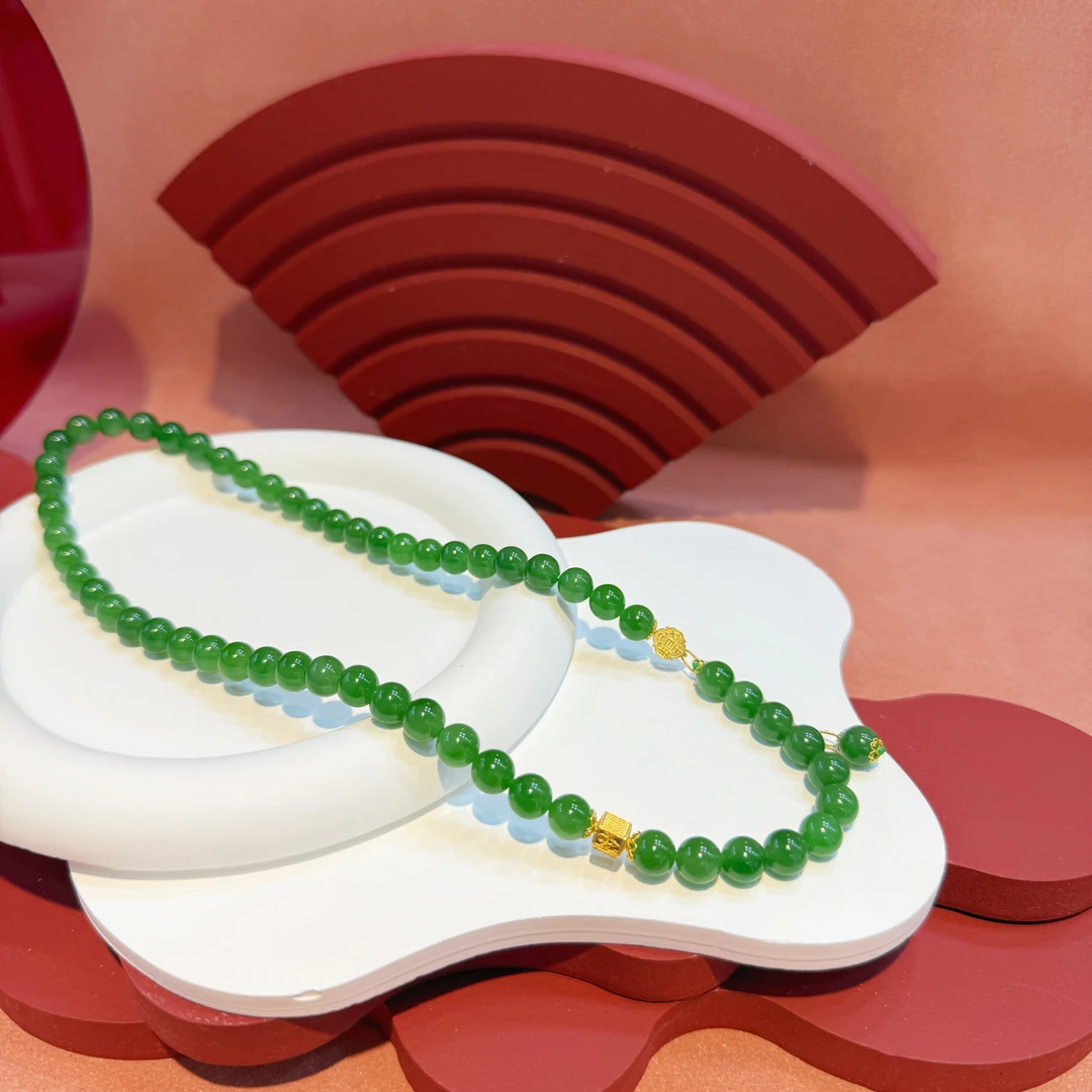 【红娘子】18K金配件8mm和田玉碧玉老料串珠HNZ7782