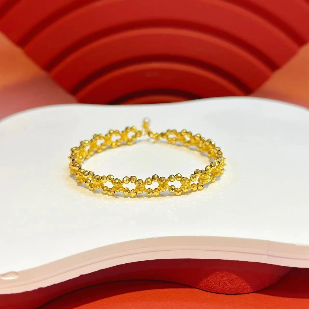 【红娘子】18K金仙女蕾丝爆闪珠珠豆豆手链HNZ7527