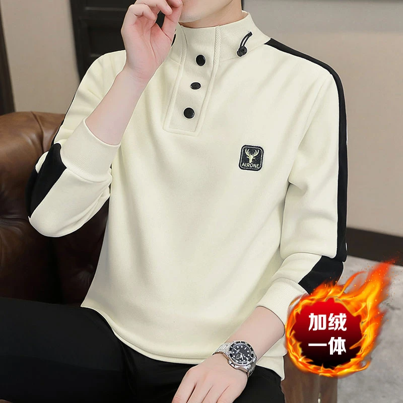 高档奥粒绒卫衣男士秋冬季加绒加厚保暖打底衫休闲轻奢长袖上衣服