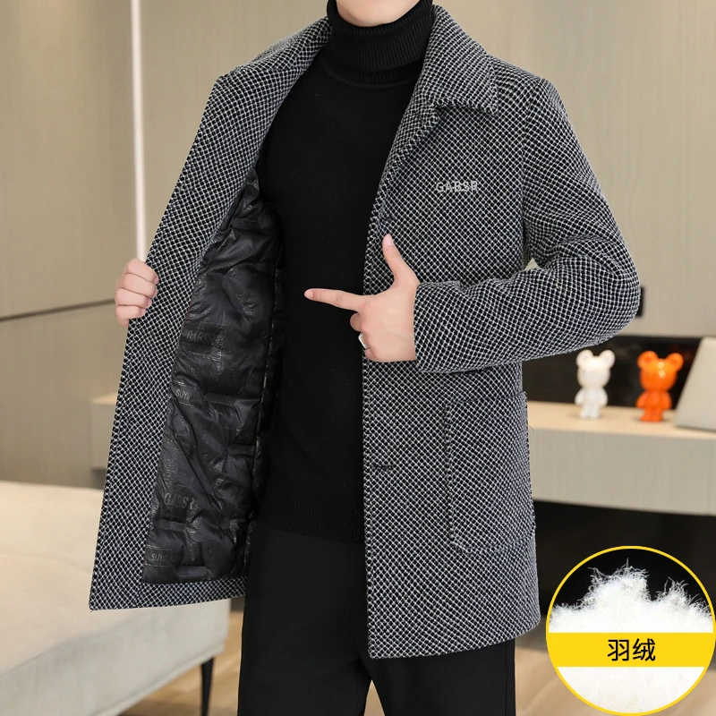 高档中长款毛呢外套男冬装新款时尚帅气保暖呢子大衣休闲品质男装