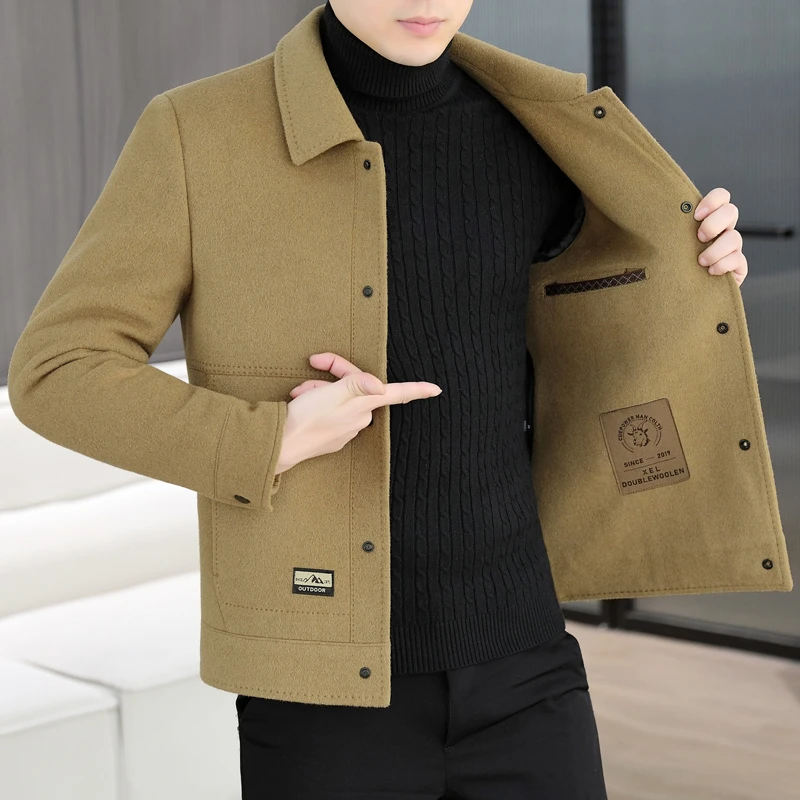 高档翻领加厚毛呢外套男士秋冬季保暖时尚休闲品质男装呢大衣802