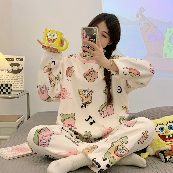 睡衣秋冬季女款珊瑚绒保暖加绒冬天法兰绒秋冬款可外穿家居服套装