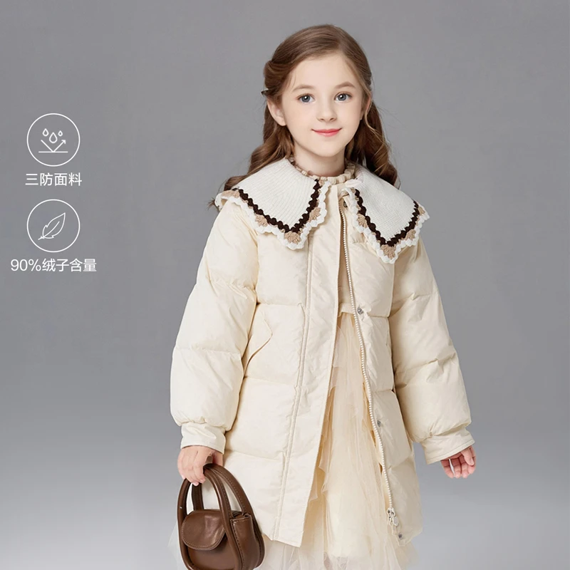 DEESHA/笛莎女童24秋冬中大童毛线大翻领香风羽绒服-932456514