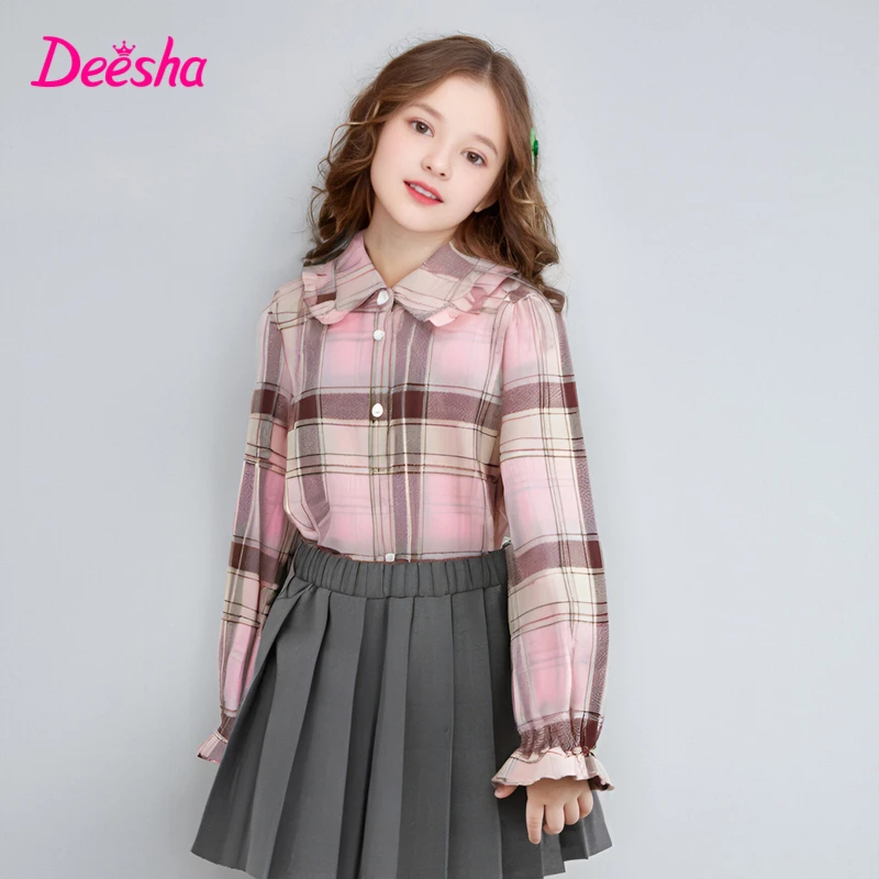 DEESHA/笛莎时尚款纯棉格子衬衫24新款衬衣格纹外套上衣女童秋季