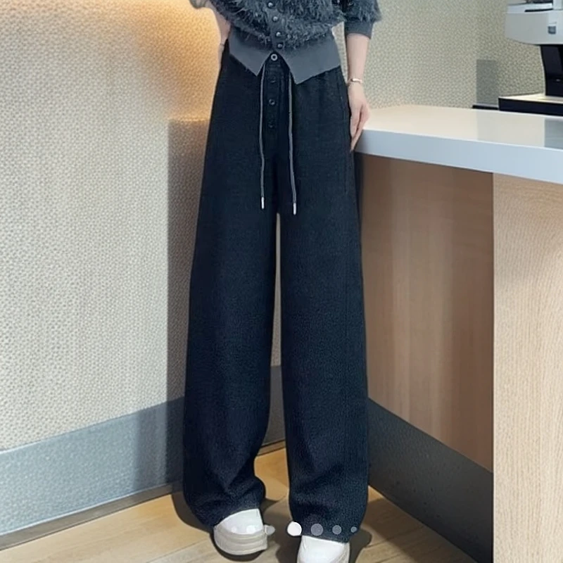 【加绒款】时尚简约扣扣抽绳直筒裤50001