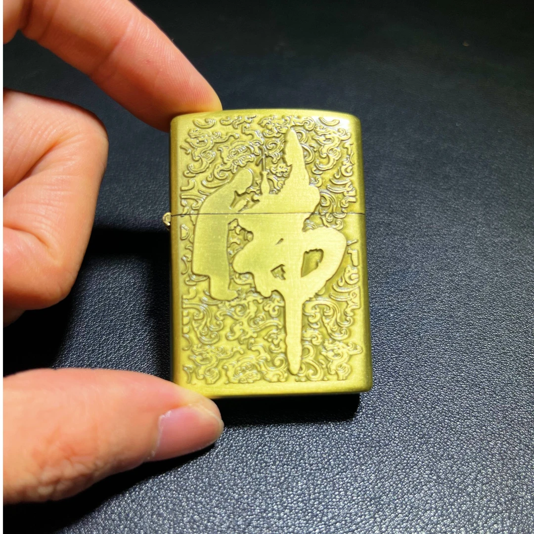 （不带油）金属金色浮雕佛字防风防爆打火机3001