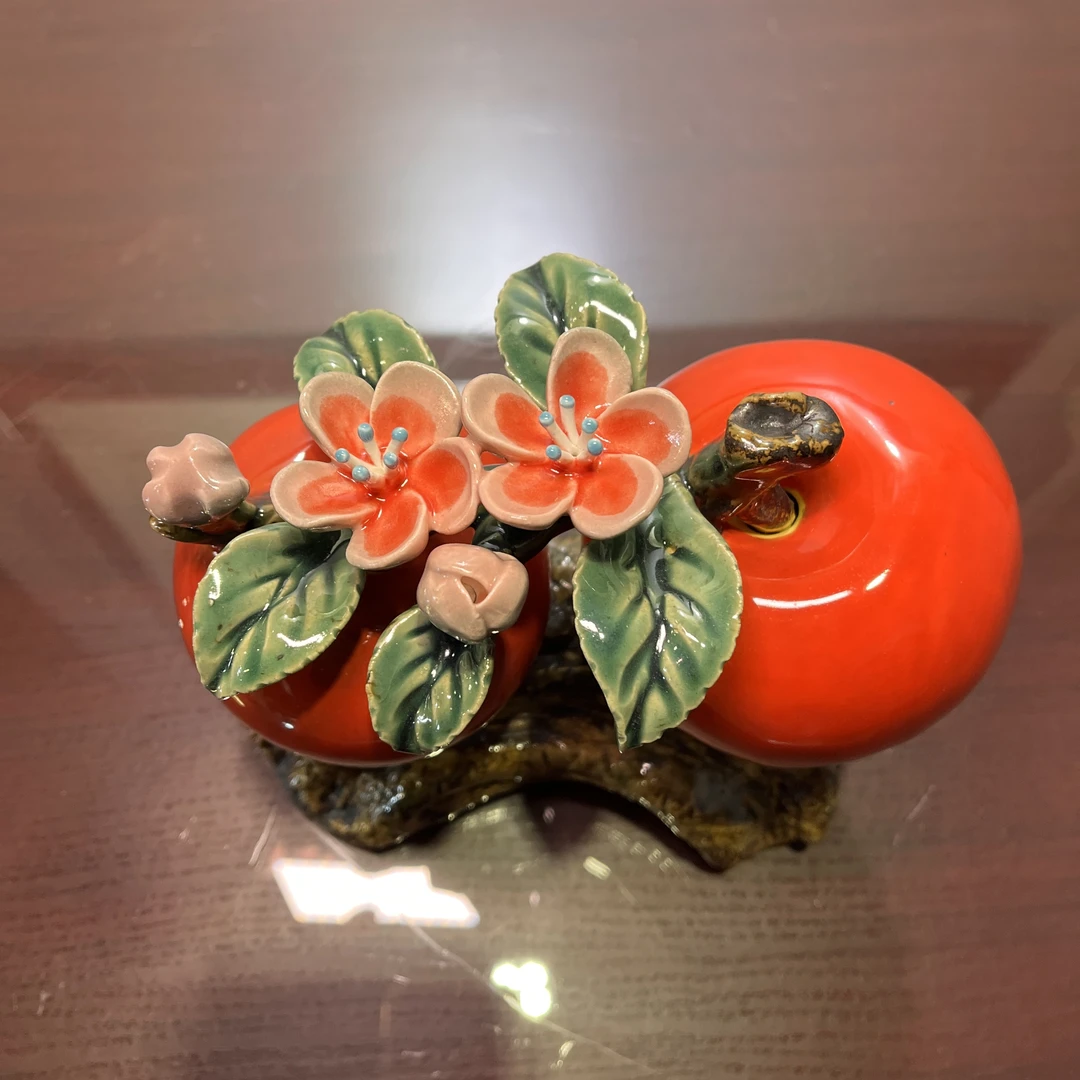 【好事成双-红红火火-苹果长18高18】石湾公仔家居手工陶瓷摆件