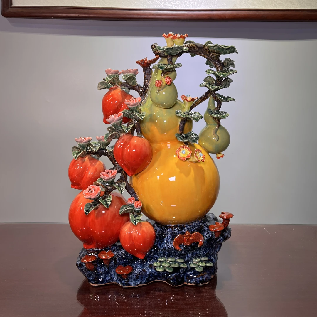 【福寿双全-葫芦长38宽20高55厘米】精品石湾公仔手工摆件家居摆件