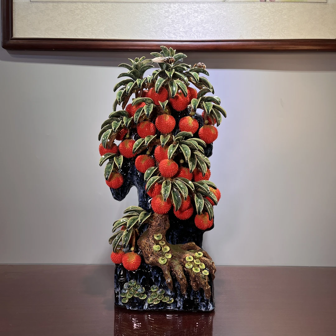 【大展宏图满堂红-荔枝树-长35宽23高66】精品石湾家居手工摆件